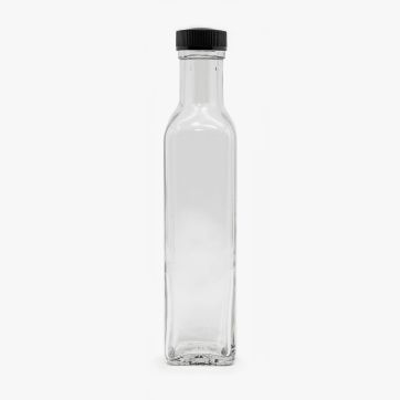 Pallet (720ct) of Marasca plain glass bottle with 31.5mm black cap - 8.45oz / 250ml