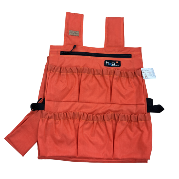 Veste de travail orange avec 6 poches frontales, 1 poche latérale et 2 pochettes zippées