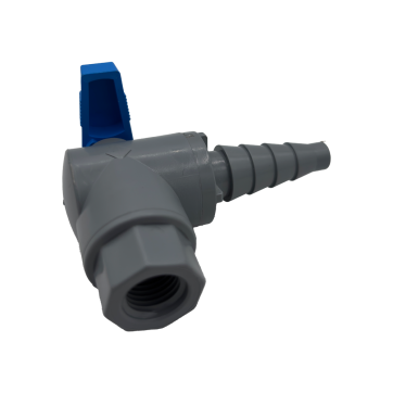 Sampling Valve - Right angle plastic ball valve 125PSI 1/4" FNPT X 3/8" to 5/8" tapered barb